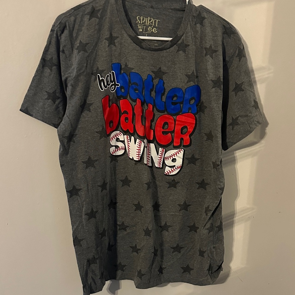 Spirit Kids Gray Tee with Blue, Red & White Baseball Graphic